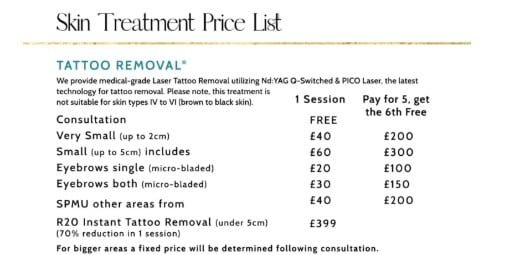 Laser tattoo removal prices at Lazer Lounge in Ripley, Derbyshire